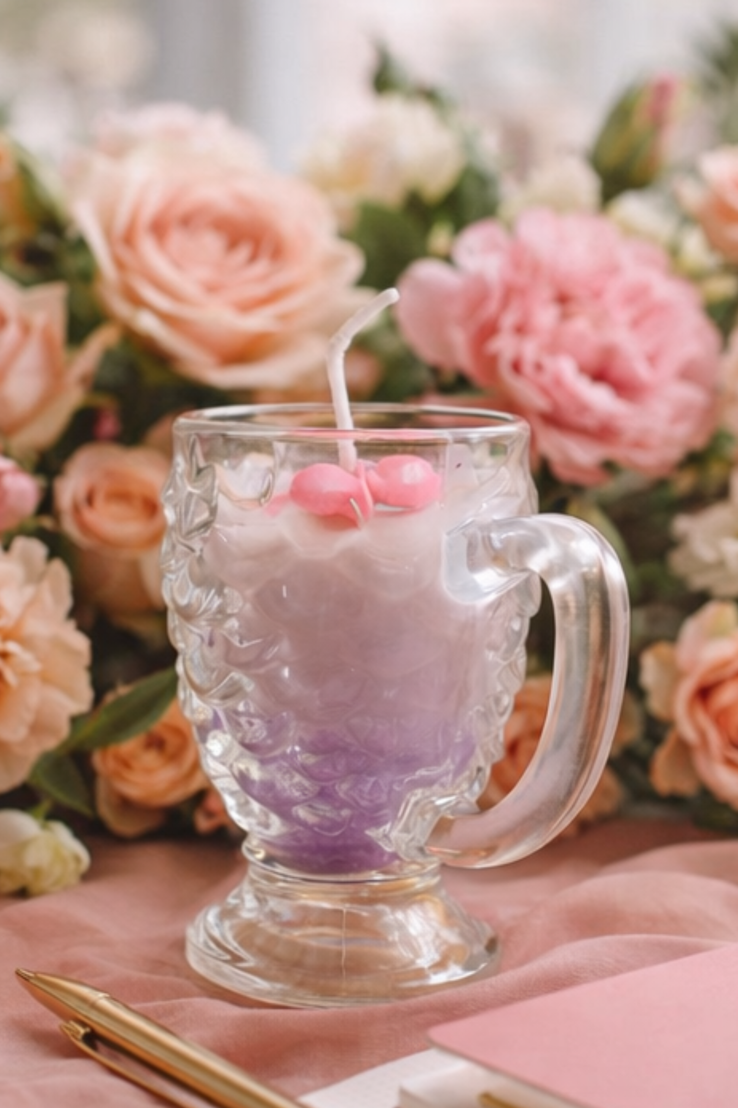 Rosé Whispers – Blush Floral Mug Candle