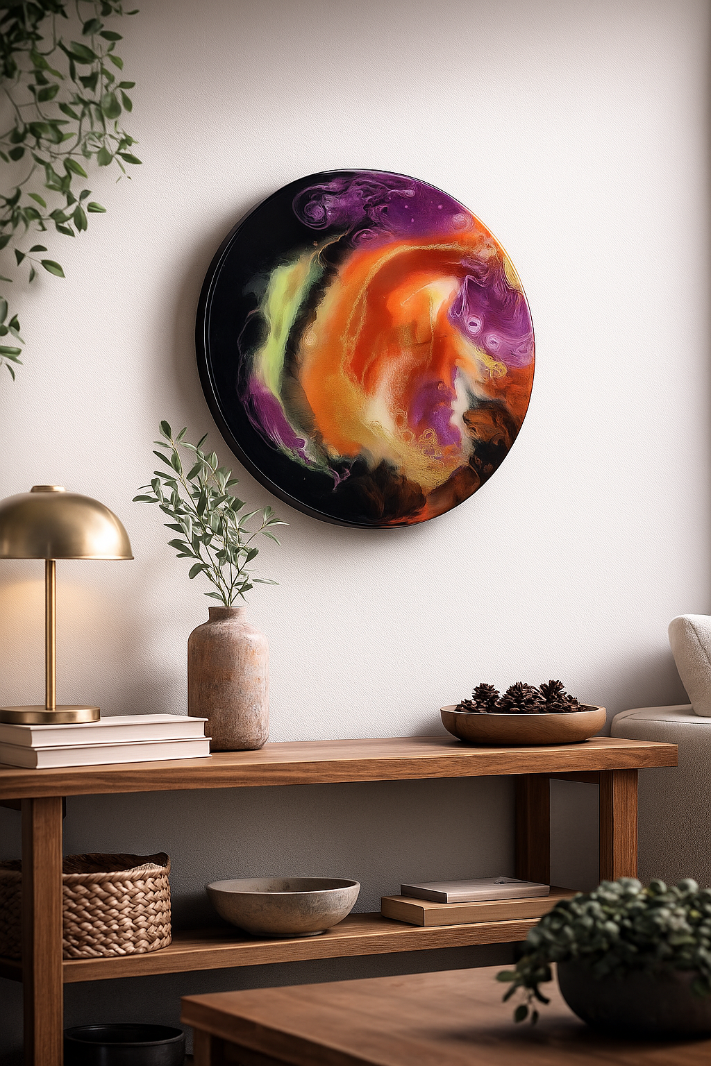 Agnira Aura  Abstract Resin Wall Art – Circular Statement Piece