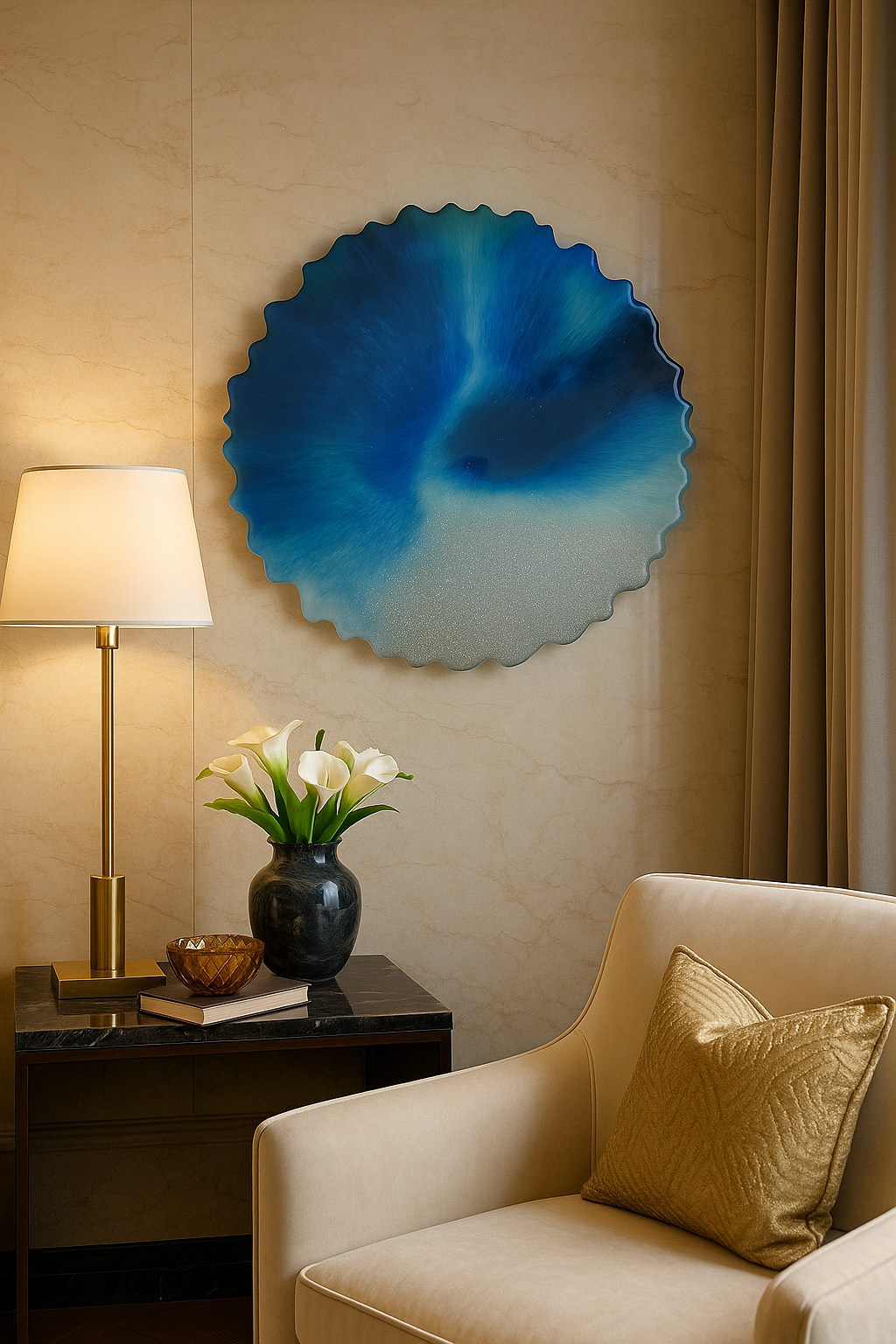 Neerja Flow – Oceanic Resin Wall Art (Organic Circular)