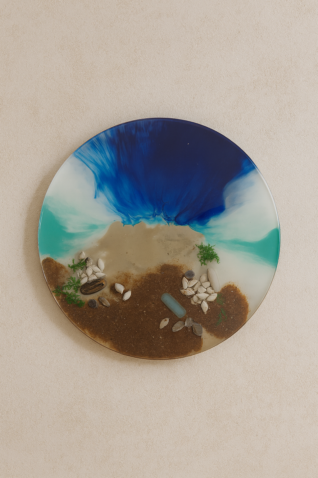 Azure Shore – Ocean-Inspired Resin Wall Art (Circular)