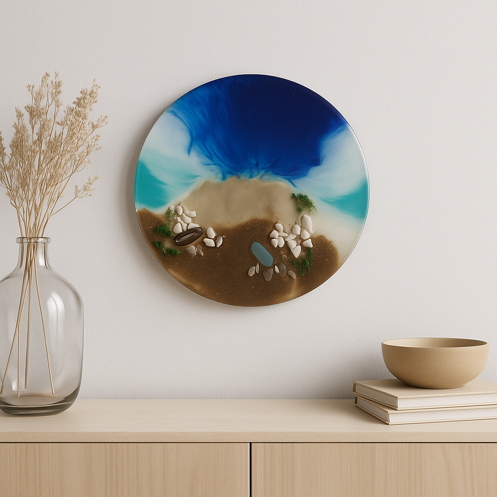 Azure Shore – Ocean-Inspired Resin Wall Art (Circular)
