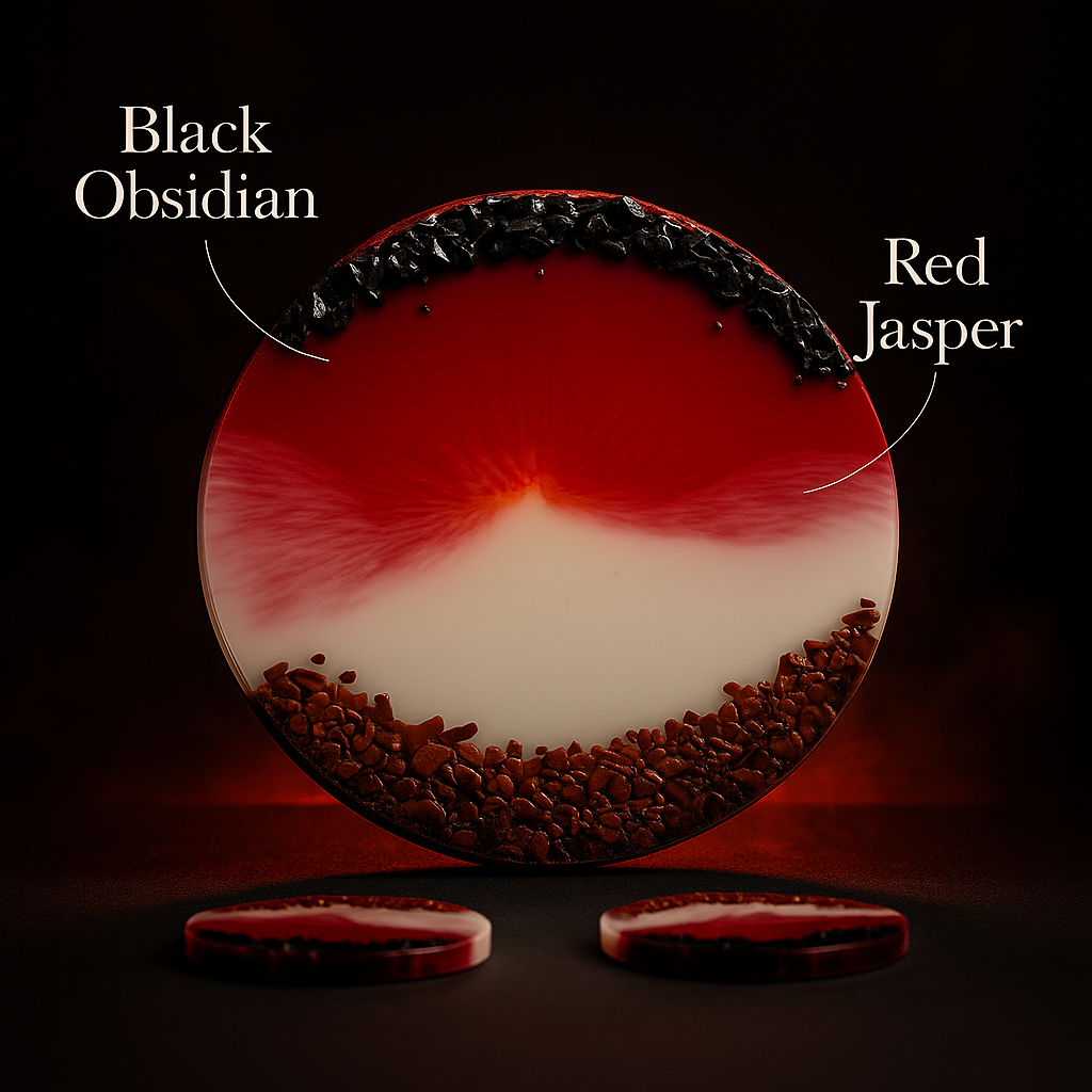 The Guardian Frequency I Black Obsidian & Red Jasper Resin Tray with Coasters