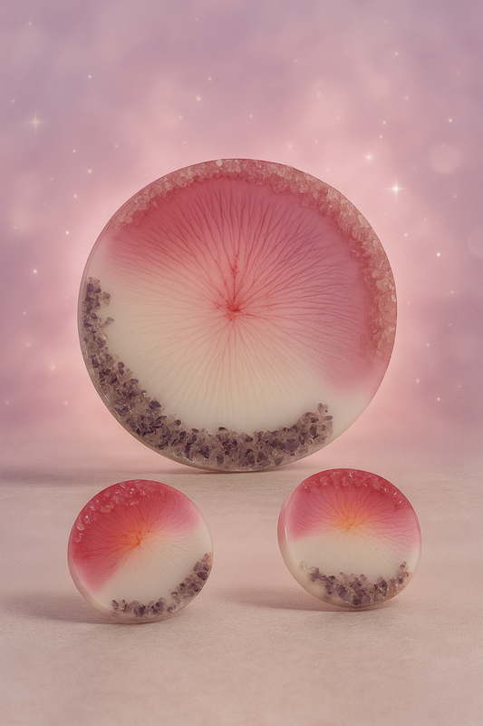 The Heart Resonance I Rose Quartz & Amethyst Resin Tray with Coasters