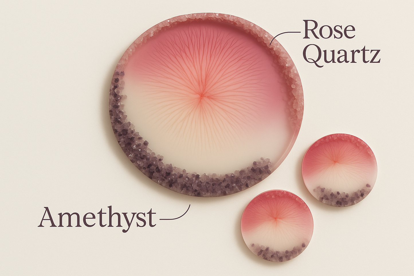 The Heart Resonance I Rose Quartz & Amethyst Resin Tray with Coasters
